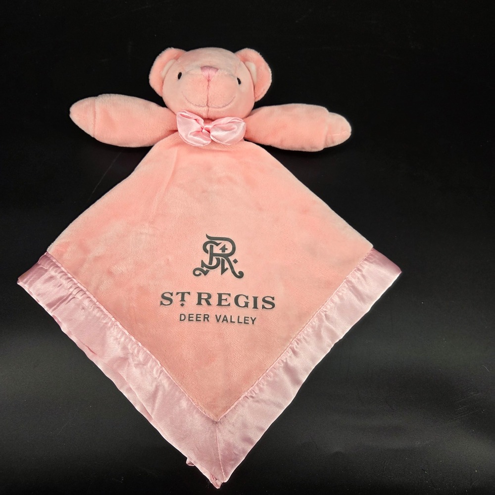 St Regis Deer Valley Pink Teddy Bear Lovey Security Blanket Satin Trim Anico